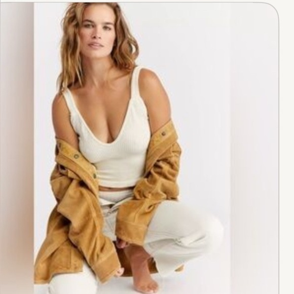 Free people solid brain top XS/S nwot Cream Ribbed Tank Top - Picture 1 of 5